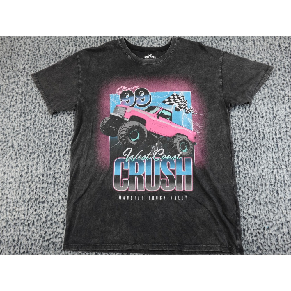 Hollister West Coast Crush Monster Truck Graphic Tee Acid Wash Black Small